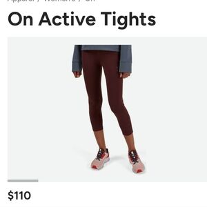 On Running Active Tignts Burgundy Lrggings Sz M